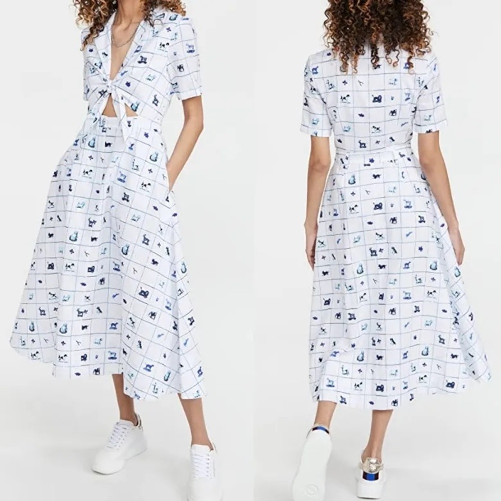 STAUD Giorgiana Linen Dress Pup Print